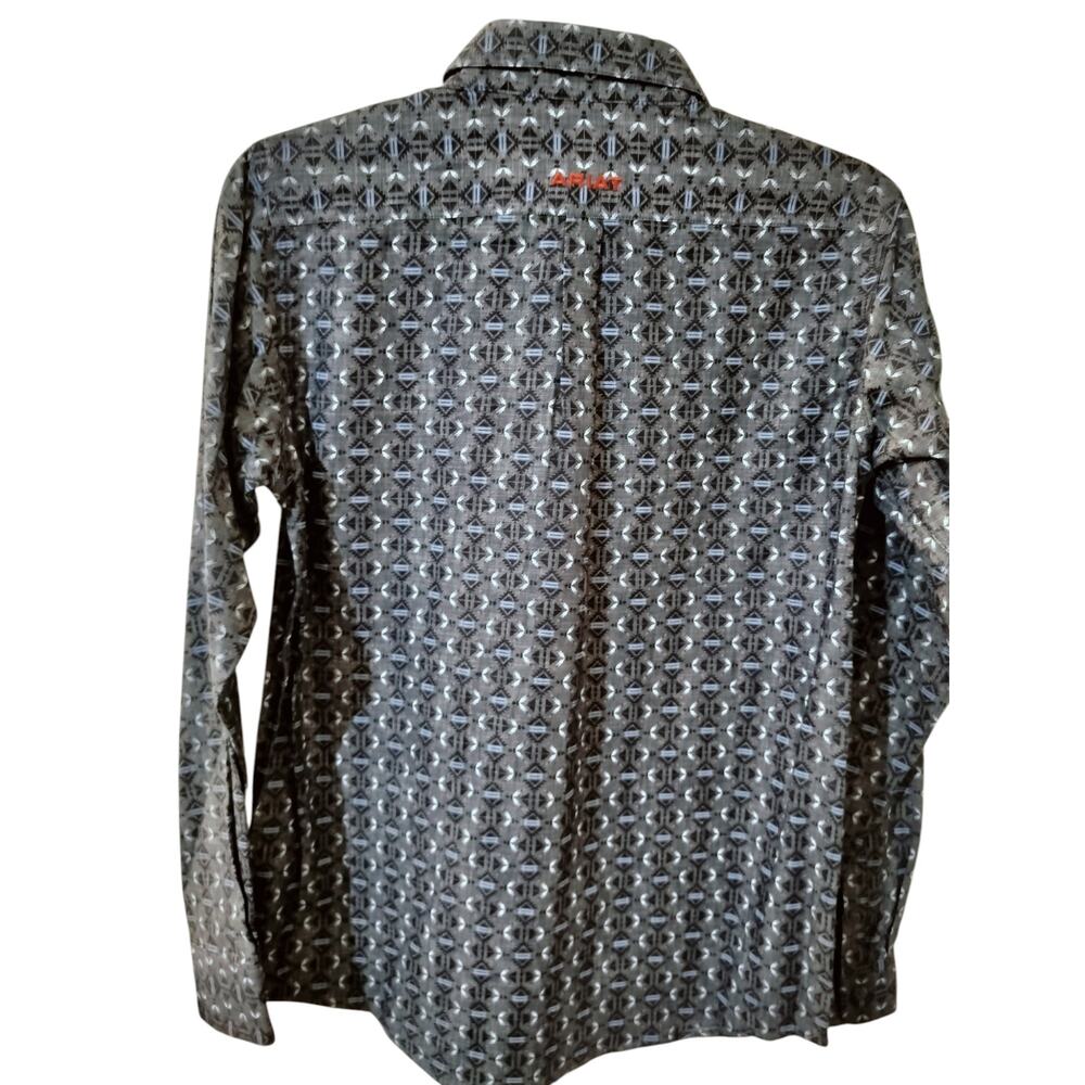 M1229) Ariat Boy's Rochard Chambray Blue Long Sleeve Western Shirt L (14-16) - Picture 3 of 10